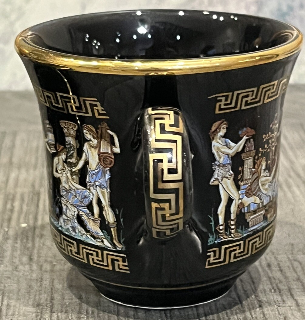 Handmade Greece 24K Gold Mythology Greek Key Espresso Cup & Saucer