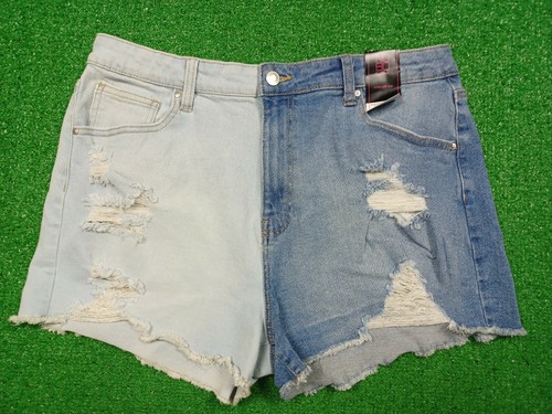High Rise Ripped Two Tone Jean Shorts 