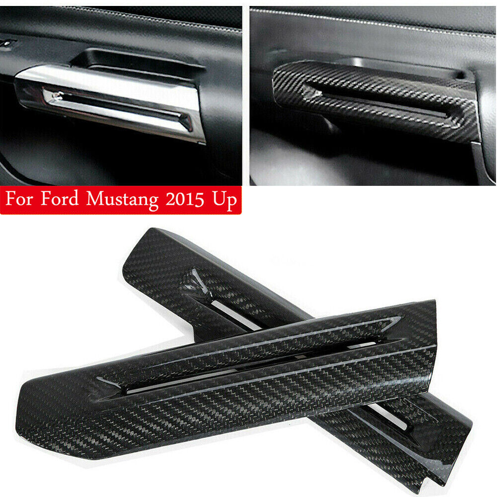 For Ford Mustang 2015-22 ABS Carbon Fiber Interior Door Armrest Decor Cover Trim