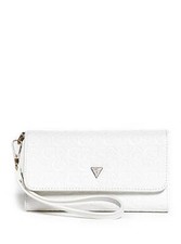 GUESS ASHLYN WHITE SAFFIANO EMBOSSED LEATHERETTE,SMARTPHONE,FLAP,WRISTLET,WALLET