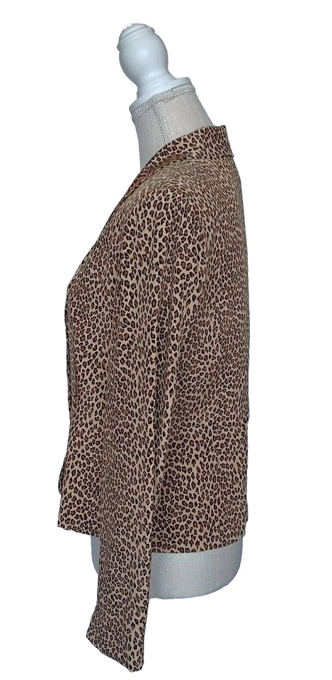 Vintage Allison Taylor Size M 100% Silk Brown/Beige Animal Print Lined Blazer Foto 3 de 4