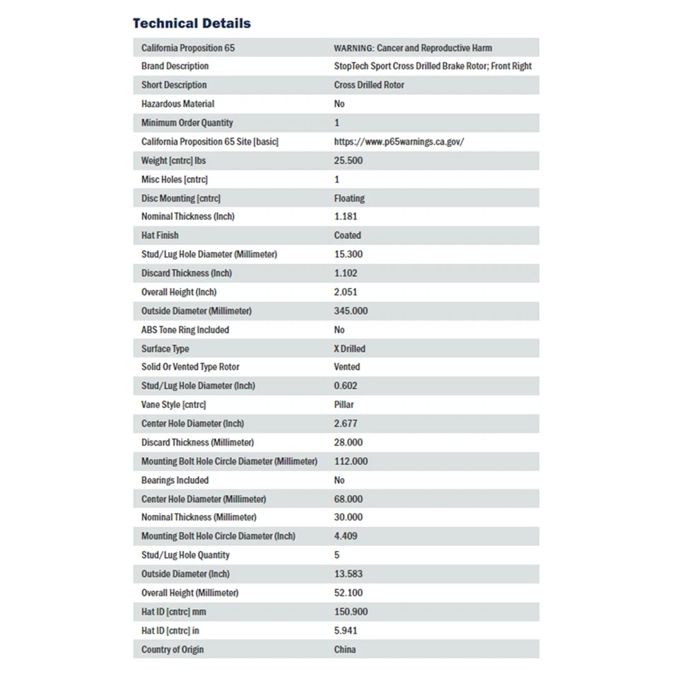 Rotor de freno de disco delantero derecho perforado StopTech Sport para Audi A5 A6 Porsche Macan Foto 4 de 4