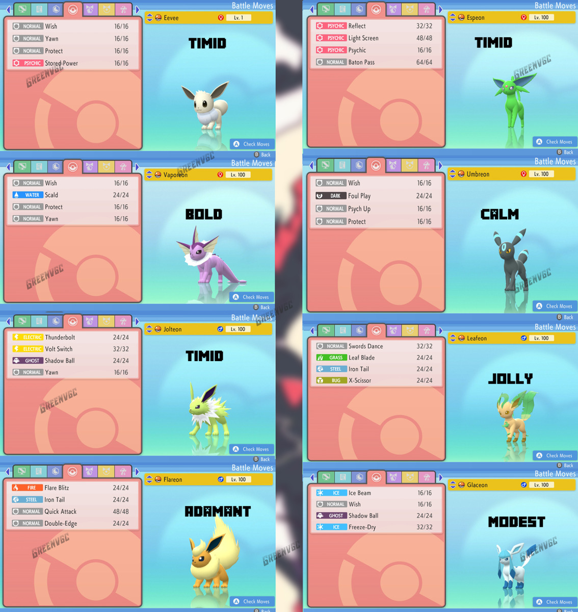 All Eevee Eeveelutions Set Shiny 6IV EVs Pokemon Brilliant Diamond Shining  Pearl