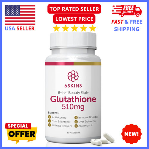 Liposomal Glutathione Supplement: 6SKINS® 510mg (4X Absorption) for Liver Detox
