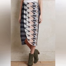 Anthropologie Maeve Plata Chevron Patterned Tulip Hem Midi Skirt Blue Peach S