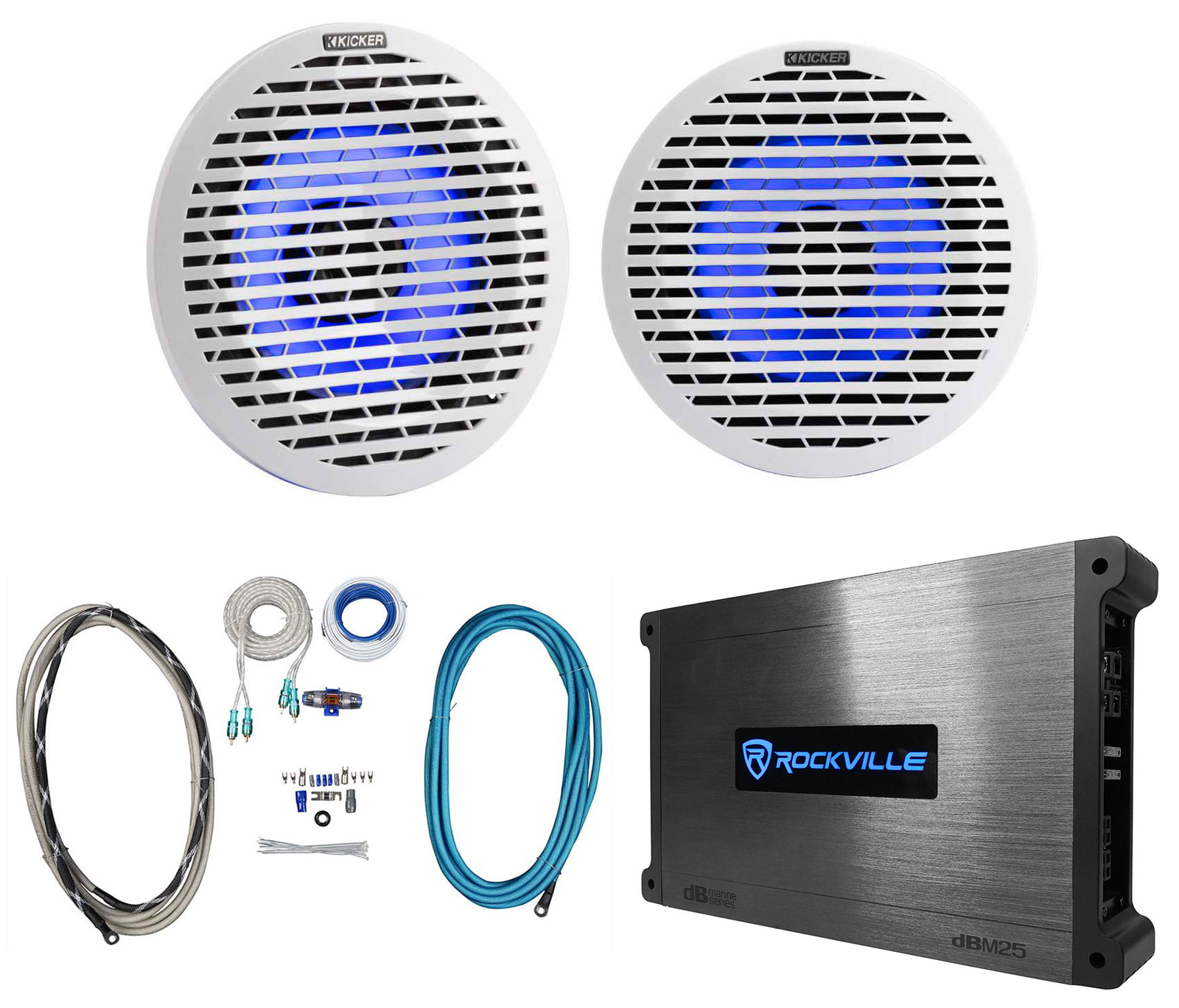 2 Динамики для морских лодок Kicker 51KM614FL 65 с тонким креплением мощностью 60 Вт Усилитель Комплект проводов 50090₽