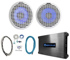  2 Kicker 51KM614FL 6.5" Thin Mount 60w Marine Boat Speakers Amplifier Wire Kit