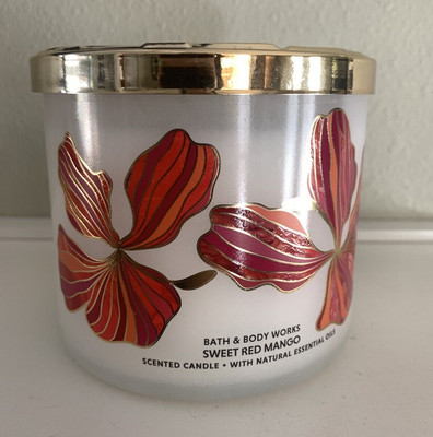 Bath & Body Works White Barn SWEET MANGO RED 3 Wick 14.5 Oz Scented Candle NEW!