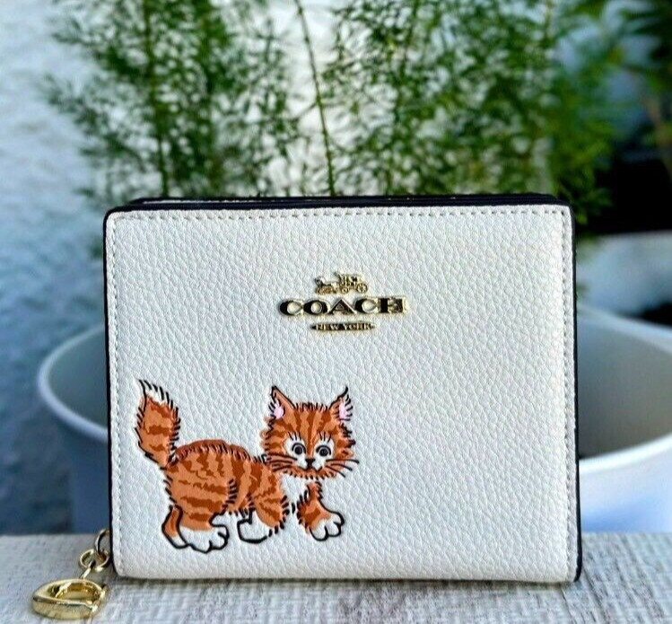 Coach Snap Wallet with Dancing Kitten Cat CC472 White Outlet New Japan