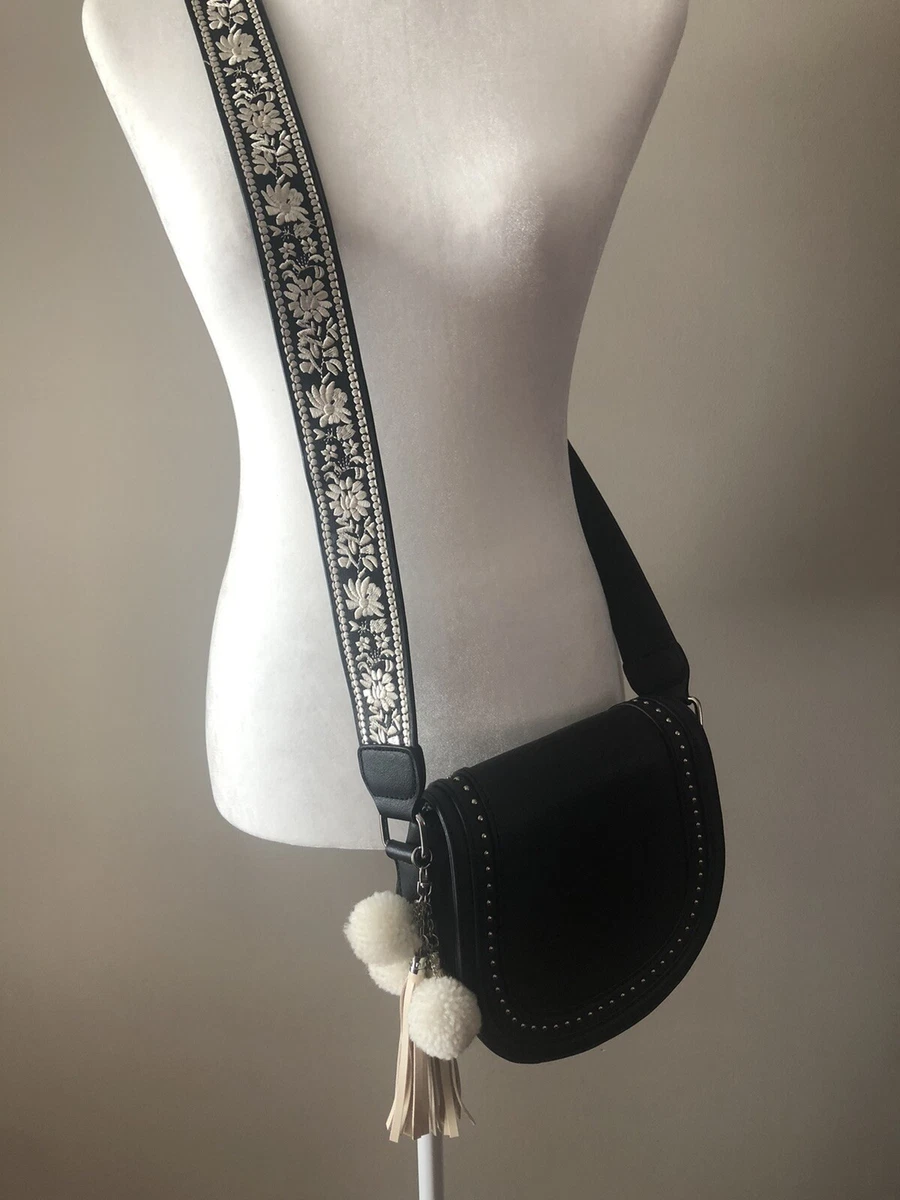 I M Heart Faux Leather Studded Handbag Purse with Crossbody Guitar Type Strap