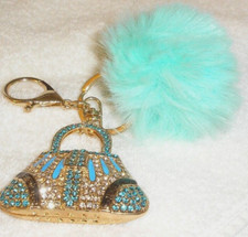 Metal Rhinestone Purse PomPom Keychain Backpack Charm Great Gift