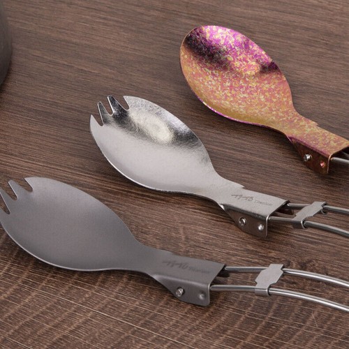 TiTo Folding Titanium Fork Spoon Camping Ice flower Folding Spork Tableware - Picture 16 of 40