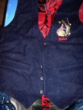 WOOLRICH Deep Navy "Fishing Motif" Wool Blend Vest - SIZE LARGE