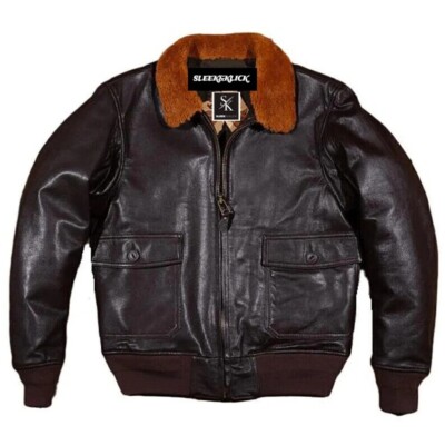 Herren Bomber Lederjacke Biker Motorrad Echt Rindsleder Fellkragen Jacke