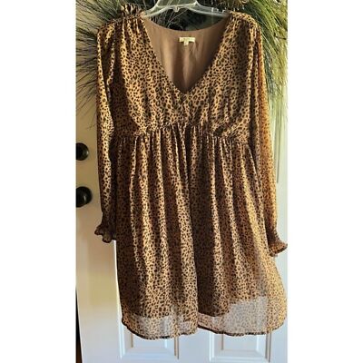 sachin and babi light blue dress Women's Long Sleeve Wrap Smocked Waist Chiffon Leopard Print Mini Dress