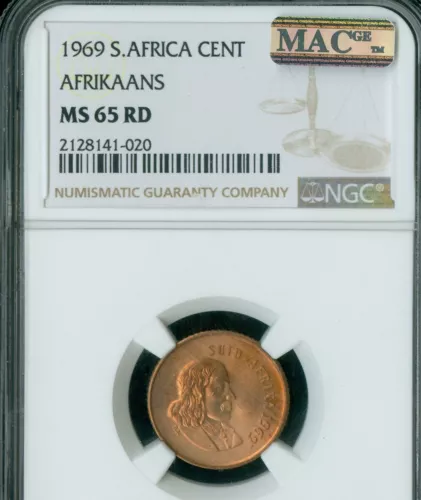 1969 SOUTH AFRICA AFRIKAANS CENT NGC MS65 RD PQ MAC SPOTLESS  * 
