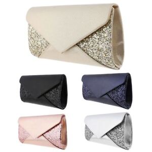 Women Wedding Evening Glitter Sparkle Envelope Clutch Bridal Shoulder Bag Purse