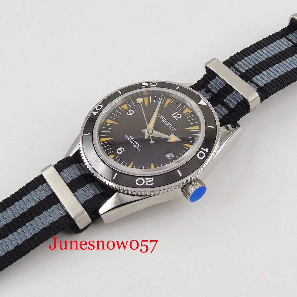 41 mm esfera estéril bisel de cerámica automático reloj para hombres fecha correa de nailon Foto 4 de 4