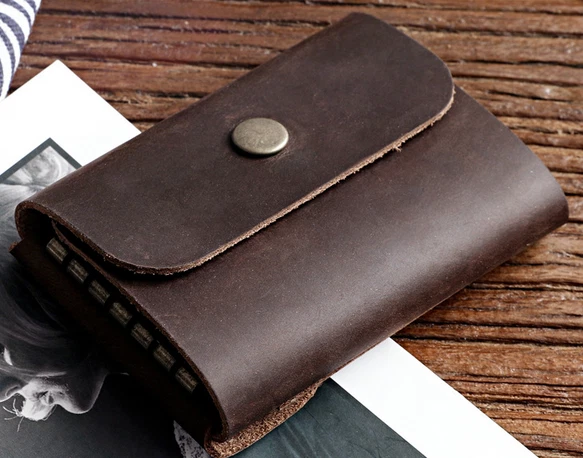 Hombres Mujeres Caja de Llaves Estuche Portatarjetas de Identificación Bolsillo Vaca Cuero Bolsa Café H844 Foto 2 de 4