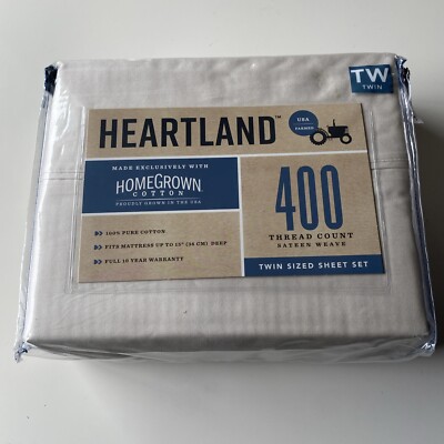IVORY Heartland 400 Thread Count 100% Sateen TWIN Sheet Set 3-piece READ