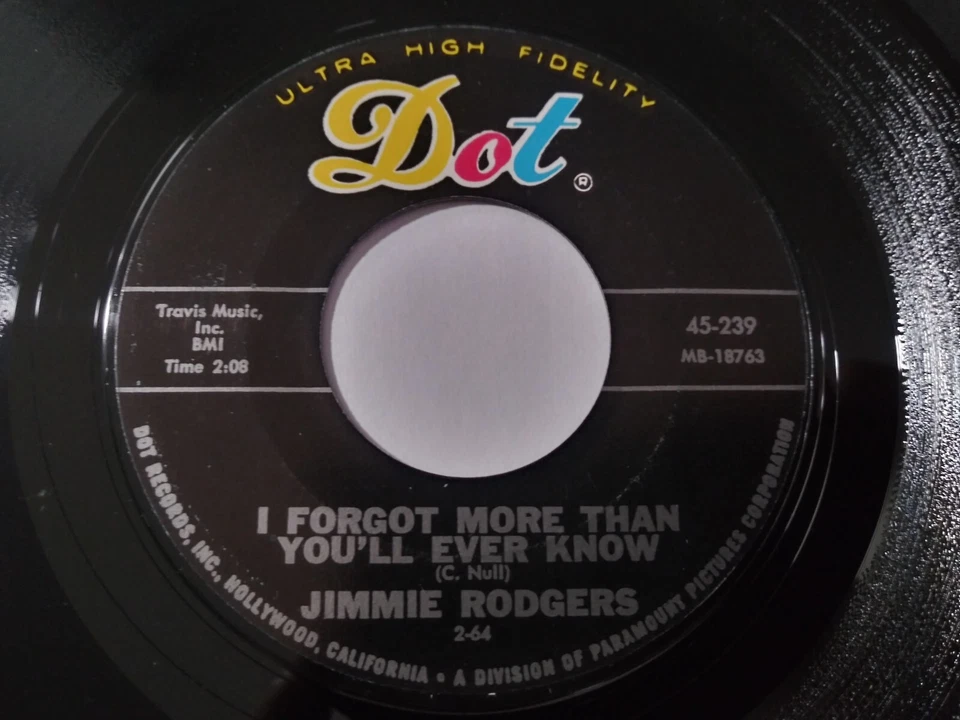 Jimmie Rodgers – The World I Use To Know UNPLAYED Reissue 1970s 45RPM DOT Record - Image 3 of 3
