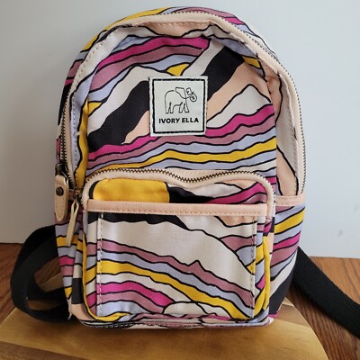 Ivory Ella Mini Backpack Canvas Book Bag 10'' Multicolor/Pink/Black Straps NEW