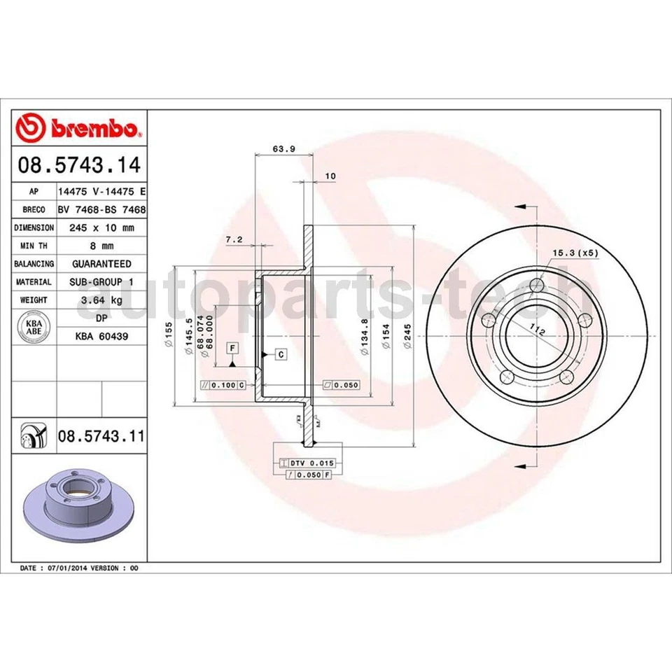 4x Rotor de freno de disco trasero delantero Brembo para Audi 100 1992 1993 1994 Foto 2 de 4
