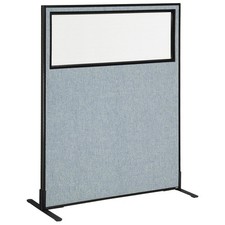 48-1/4"W x 60"H Freestanding Office Partition Panel with Partial Window Blue