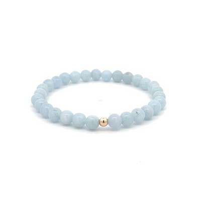 Natürlicher Aquamarin Mini 4mm Dehnbar Armband 14k Gold Perle Charm Sternenstaub