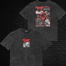 Image of Guts Black Swordsman Acid Wash T-Shirt Graphic Tee Mens Unisex Cotton Streetwear