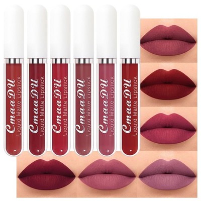 evpct CmaaDu 6Pcs Lipstick Matte Liquid Lipstick Lipgloss Set for Women, Dark