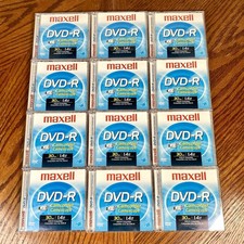 Lot of 12  Maxell Mini DVD-R Camcorder 30 min 1.4 GB Discs  New From Open Box