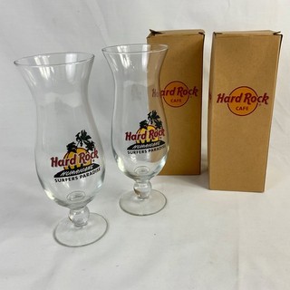 Set of 2 Hard Rock Cafe Hurricane Glass Surfers Paradise with Box (B2) CP#8681