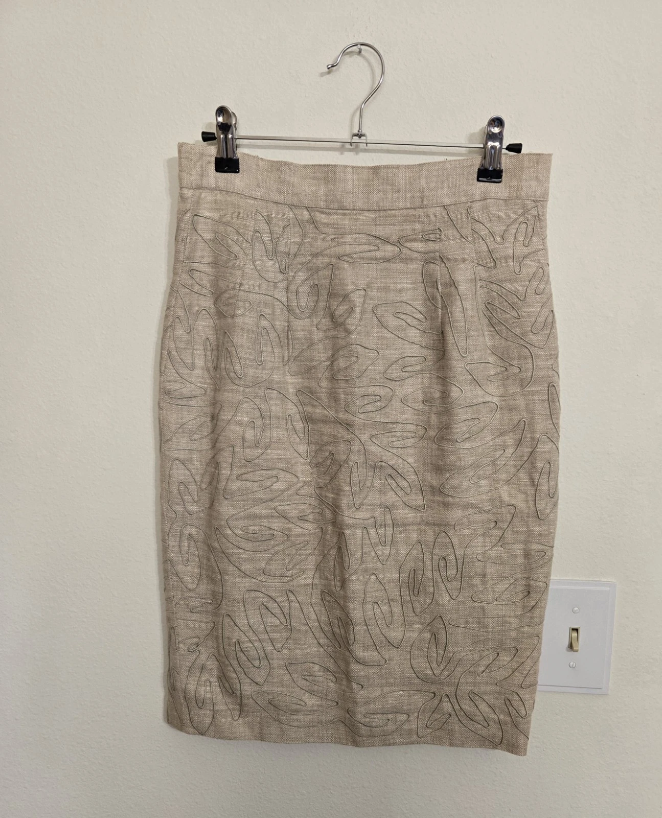 VINTAGE CARMEN MARC VALVO Women's Linen Skirt Beige Silk Lined Sz 4