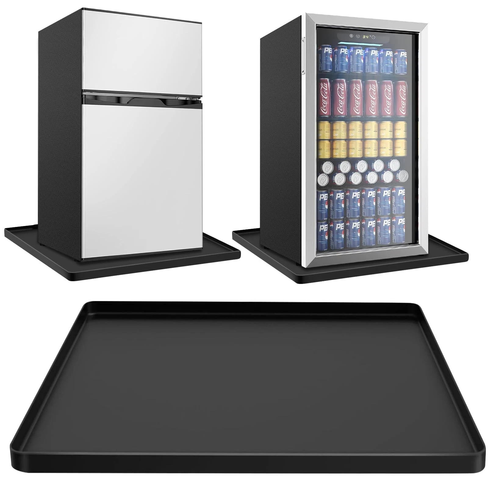 Mini Fridge Silicone with Raised Edge, 24"x 24" x 0.8" 24"L x 24"W, Black