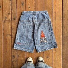 Vintage JNCO Jeans Flame Skull Embroidered Denim Jorts