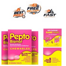 Pepto Bismol Chewable Tablets Nausea Heartburn Stomach Relief 90 ct