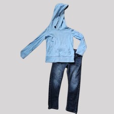 LANDS END Blue Hooded Top CAT JACK Total Flex Denim Jeans Boys Size 4