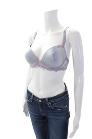 Lise Charmel Womens Floral Lace Detail Sheer Underwire Band Bra Gray Size 34D