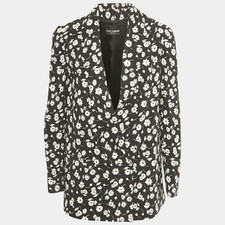Dolce Gabbana Black Cady Daisy Print Crepe Blazer S