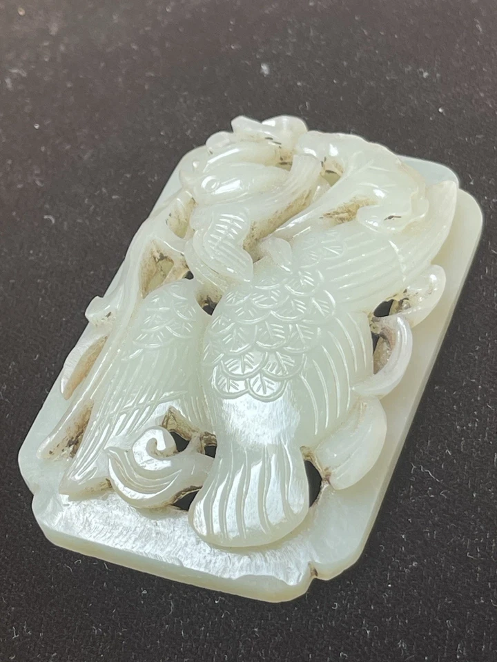 中国古董,浅绿色格子胸针,DEPICTING BIRD;3x1-7/8x5/8”;62.4 克 — 第 4/4 张图片