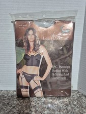 Leg Avenue 81033 SIZE MEDIUM 3 Pc. Pinstripe Bustier G String Garter Belt BLACK