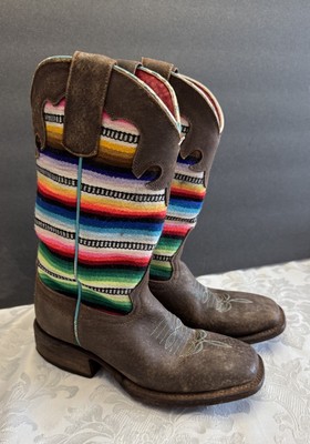 Maci Bean Kids 1 Serape Blanket Brown Leather Square Cowgirl Boots Equestrian