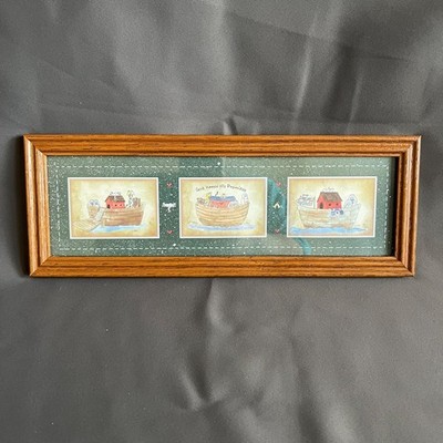 Noahs Ark ''God Keeps His Promises'' Framed Art Print With Wooden Frame 3 Panels 1