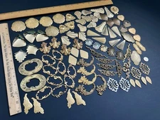 1 Lb + Vtg & New Metal Stampings Brass Gold Frames Settings Pendant Findings Lot