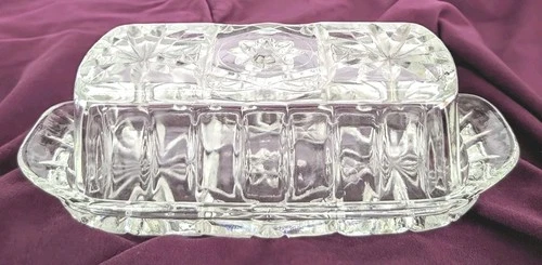 Vintage Anchor Hocking STAR OF DAVID Butter Dish w/ Lid Clear Pressed Glass MCM