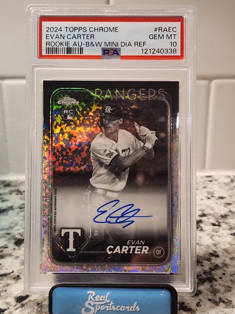 2024 Topps Chrome  Evan Carter RC Black and White Mini Diamond Auto PSA 10