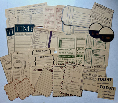 Vintage Scrapbooking Journaling Papier Set mit Tags & Notizzetteln Sticker