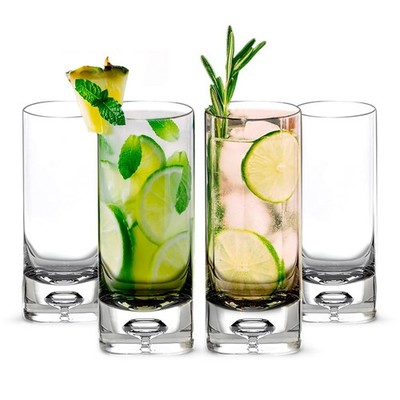 LEMONSODA Premium Crystal Bubble Base Highball Collins Glasses - Set of 4-12OZ