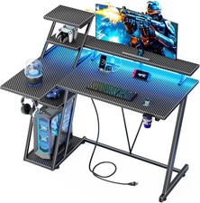 39 Inch Gaming Desk with LED Lights  Power Outlet, Small Gaming Computer Desk